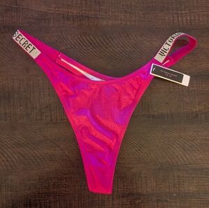Victoria's Secret swim shine strap bikini thong bottom. Wicked Rose. Size L